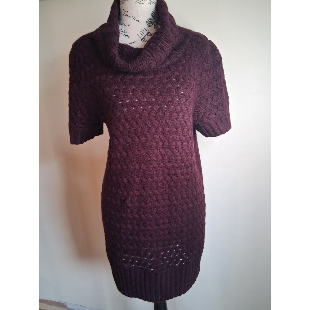 Smart Set Burgundy Cowl Neck Cable Knit Short Sleeve Sweater Dress XL